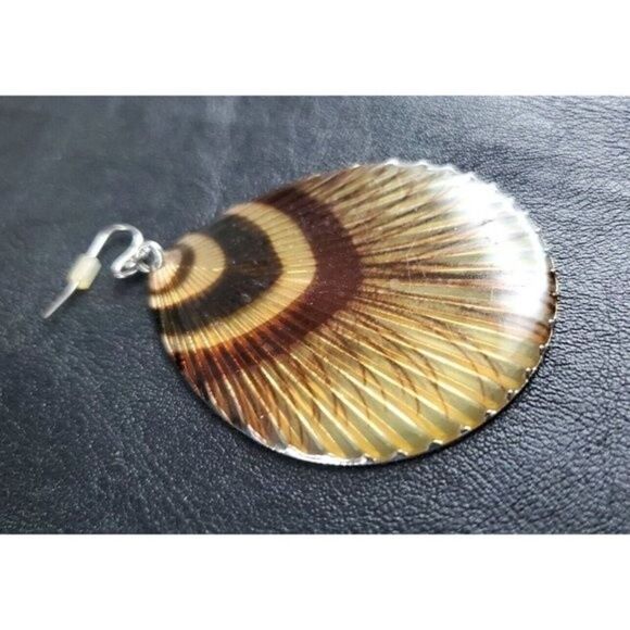 VINTAGE Jewelry- Large Boho Bohemian Brown Feather Dangle Pierced Earrings - Picture 5 of 8